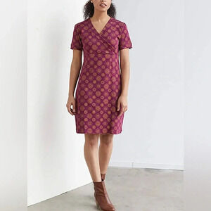 Fair Índigo blue Sz M organic Pima cotton faux wrap V-neck short sleeve Dress